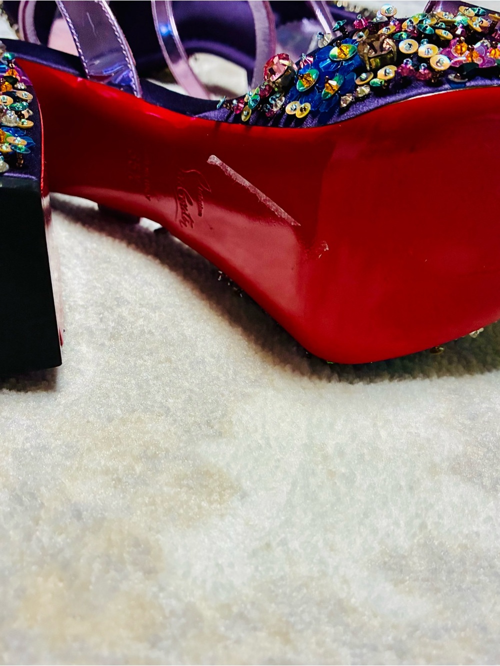 Christian Louboutin Iridescent Purple Jeweled Platform Sandals - Picture 7 of 7